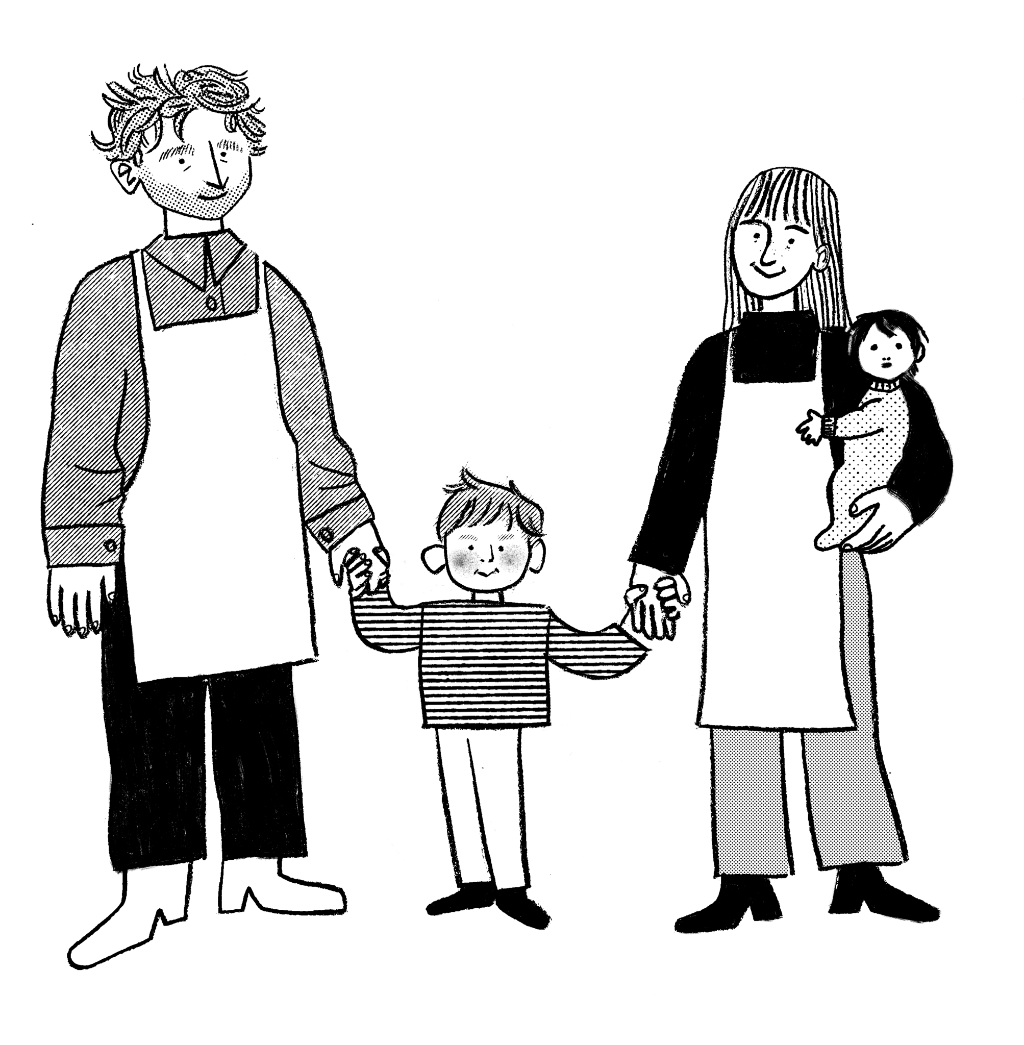 Illustrated portrait of Rachel and Jacob and the children.
